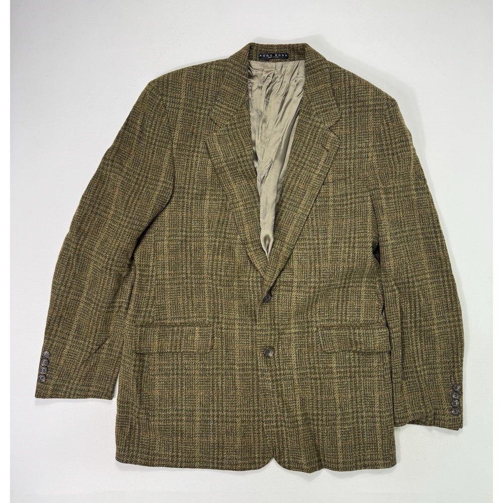 Hugo Boss Mens 42L Apollon Wool Mohair Blazer Brown Plaid USA Vintage Sport Coat